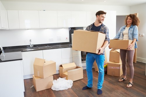Boxes and labelled packing materials prepared for a local move