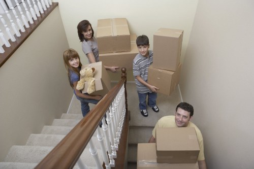 Office items prepared for transport in a removal van